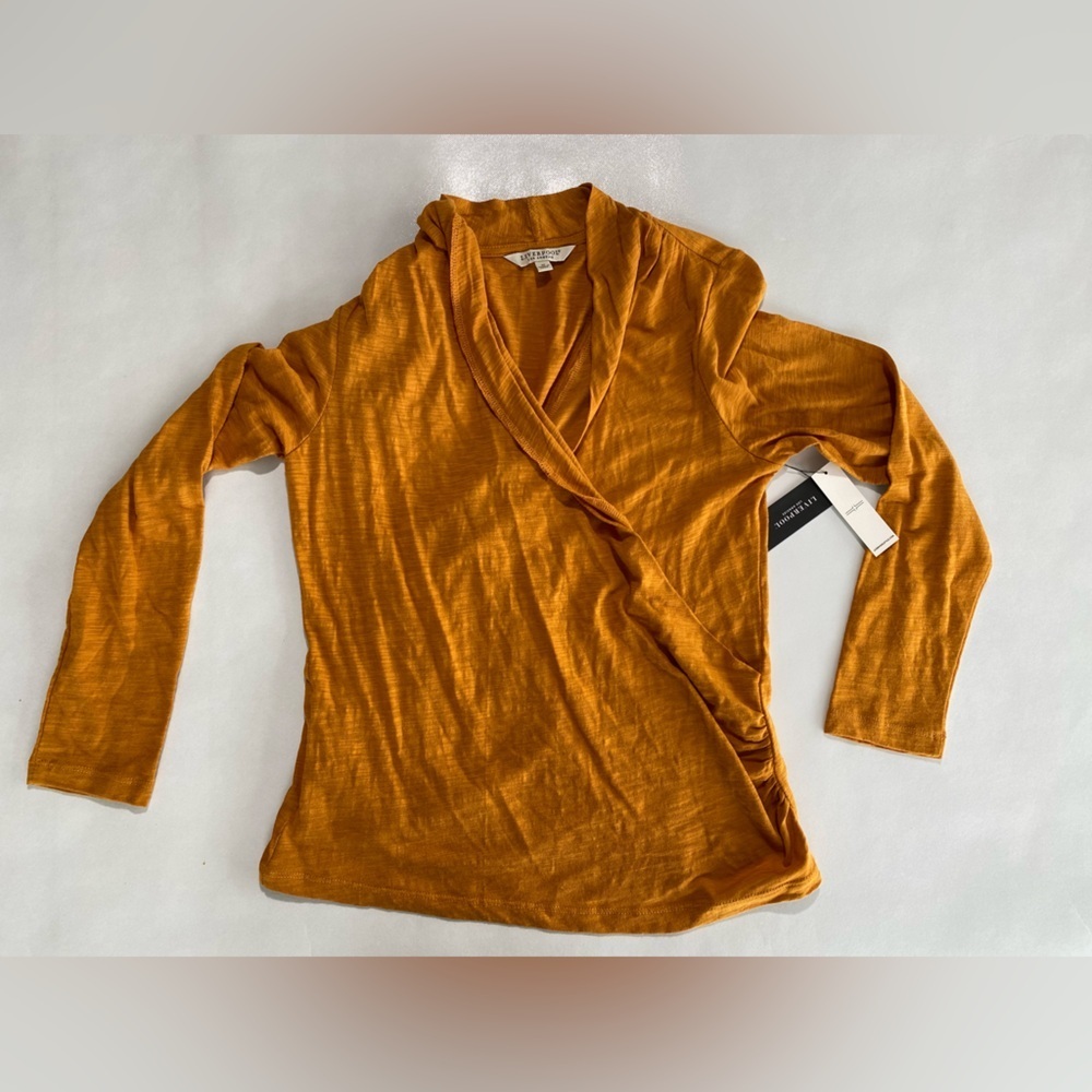 NEW Womens Liverpool Los Angeles Faux Wrap Top Blouse Shirt Rich Gold $59 - Picture 4 of 6